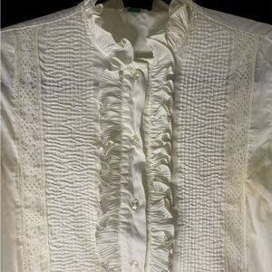 RARE Vintage Carol Brent Cotton Ruffled & Pleated Lace‎ Front Blouse. GUC